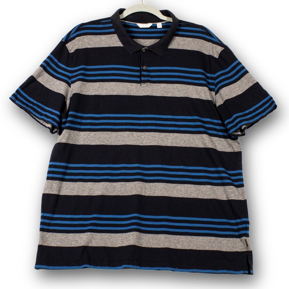 Calvin Klein Men's XL Blue Grey Black Striped Polo Shirt